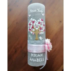 RUSTICA, VINTAGE-Look, SHABBY, Rustikal, Taufkerze, Lebensbaum, Baum, Mädchen, Junge, Kerze, Taufe, keine Folie, inkl Wa