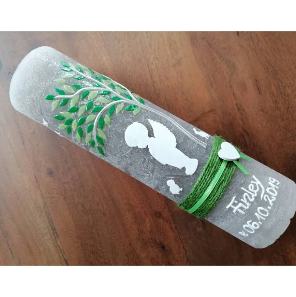 RUSTICA, VINTAGE-Look, SHABBY, Rustikal, Taufkerze, Lebensbaum, Schutzengel, Engel, Baum, Mädchen, Junge, Kerze, Taufe,