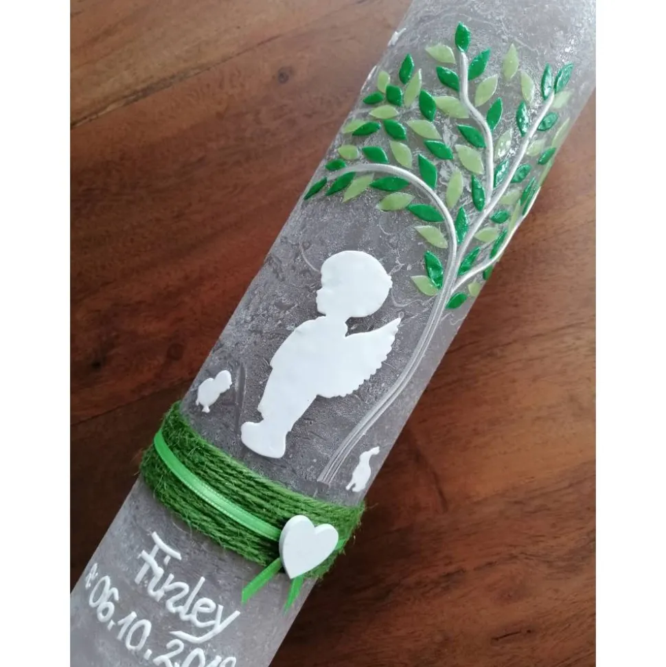 RUSTICA, VINTAGE-Look, SHABBY, Rustikal, Taufkerze, Lebensbaum, Schutzengel, Engel, Baum, Mädchen, Junge, Kerze, Taufe,