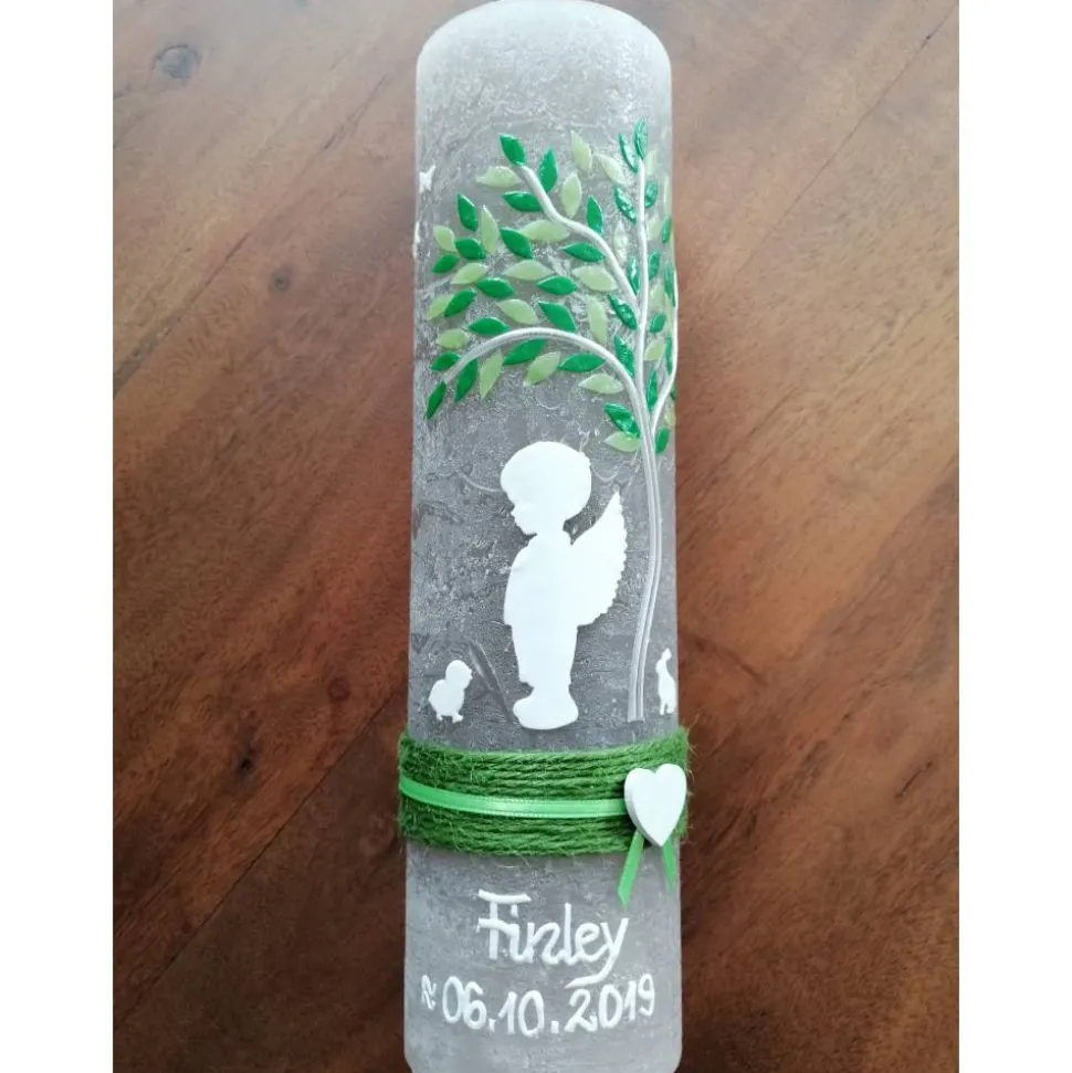 RUSTICA, VINTAGE-Look, SHABBY, Rustikal, Taufkerze, Lebensbaum, Schutzengel, Engel, Baum, Mädchen, Junge, Kerze, Taufe,