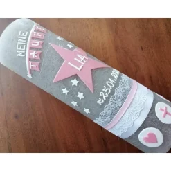 RUSTICA VINTAGE-Look SHABBY Rustikal Taufkerze Stern Kreuz Herz Fisch Mädchen Junge Kerze keine Folie Wachsbeschriftung