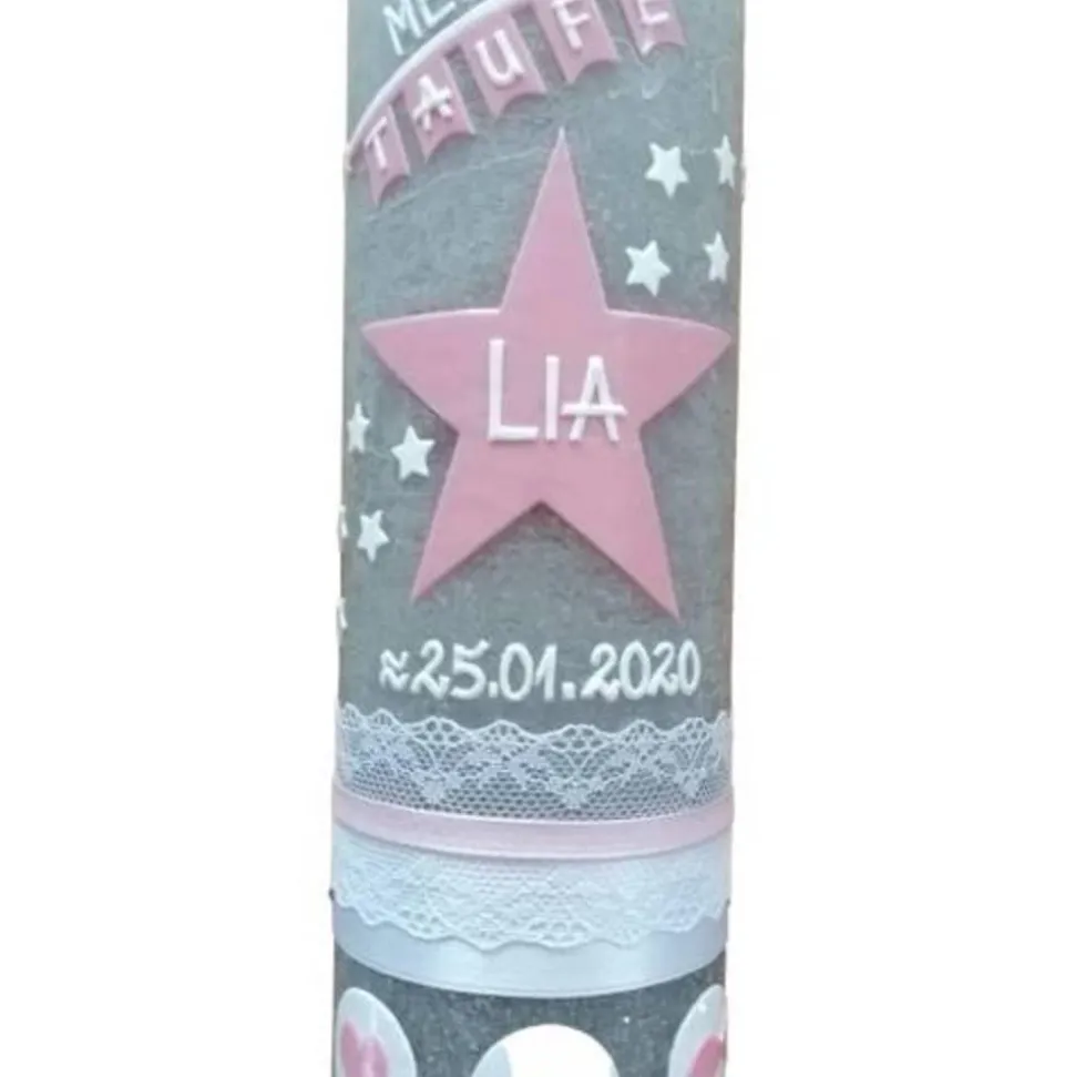 RUSTICA VINTAGE-Look SHABBY Rustikal Taufkerze Stern Kreuz Herz Fisch Mädchen Junge Kerze keine Folie Wachsbeschriftung