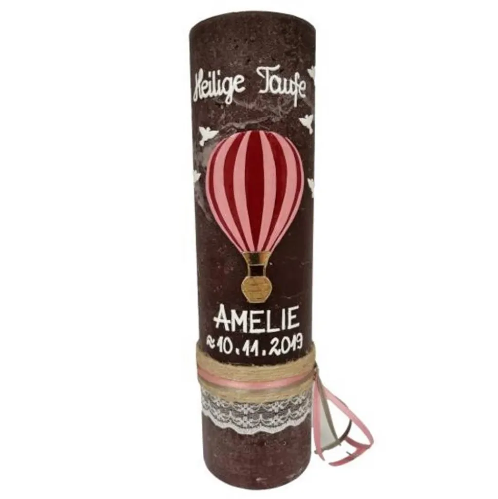 RUSTICA VINTAGE-Look SHABBY Rustikal Taufkerze Fesselballon Ballon Taube Mädchen Kerze keine Folie Wachsbeschriftung