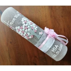 RUSTICA, VINTAGE-Look, SHABBY, Rustikal, Taufkerze, Lebensbaum, Baum, Mädchen, Junge, Kerze, Taufe, keine Folie, inkl Wa