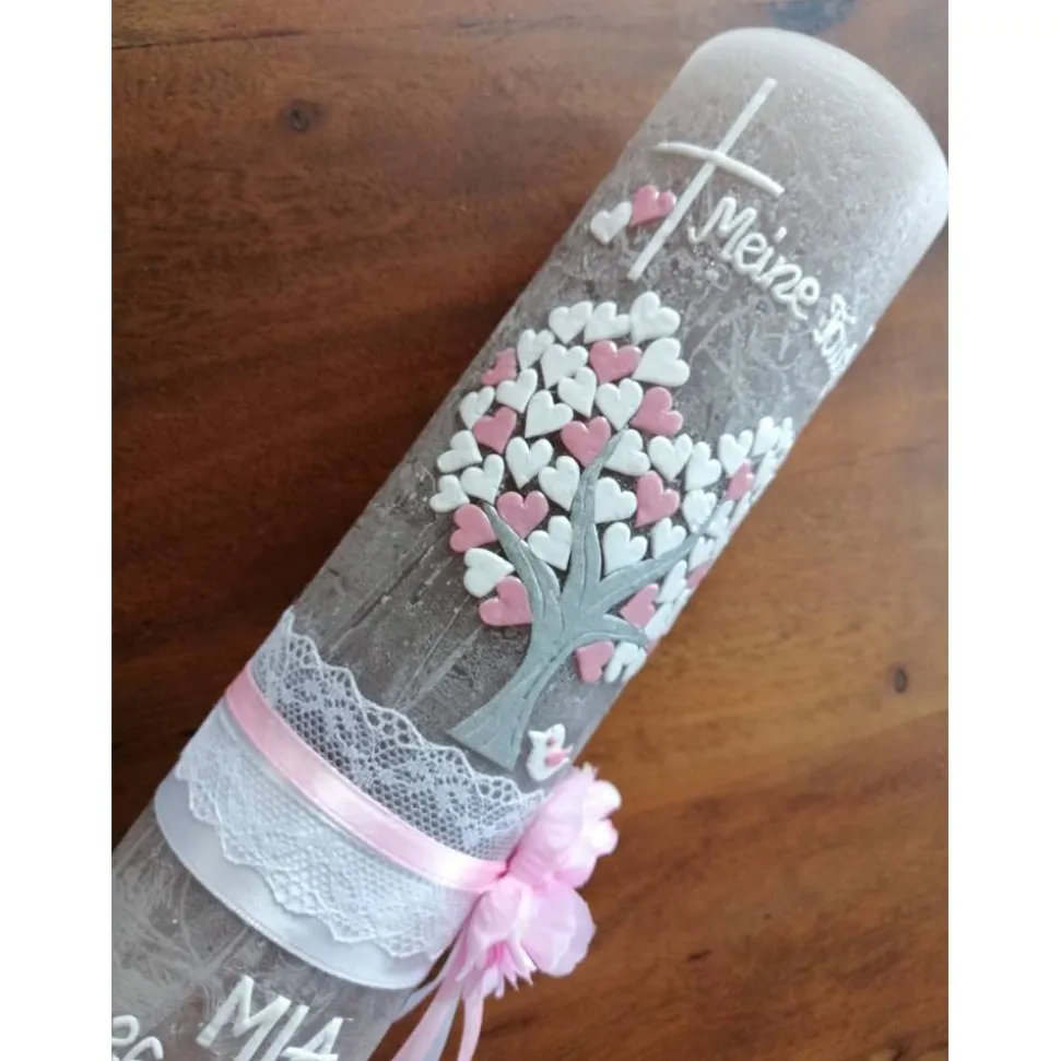 RUSTICA, VINTAGE-Look, SHABBY, Rustikal, Taufkerze, Lebensbaum, Baum, Mädchen, Junge, Kerze, Taufe, keine Folie, inkl Wa