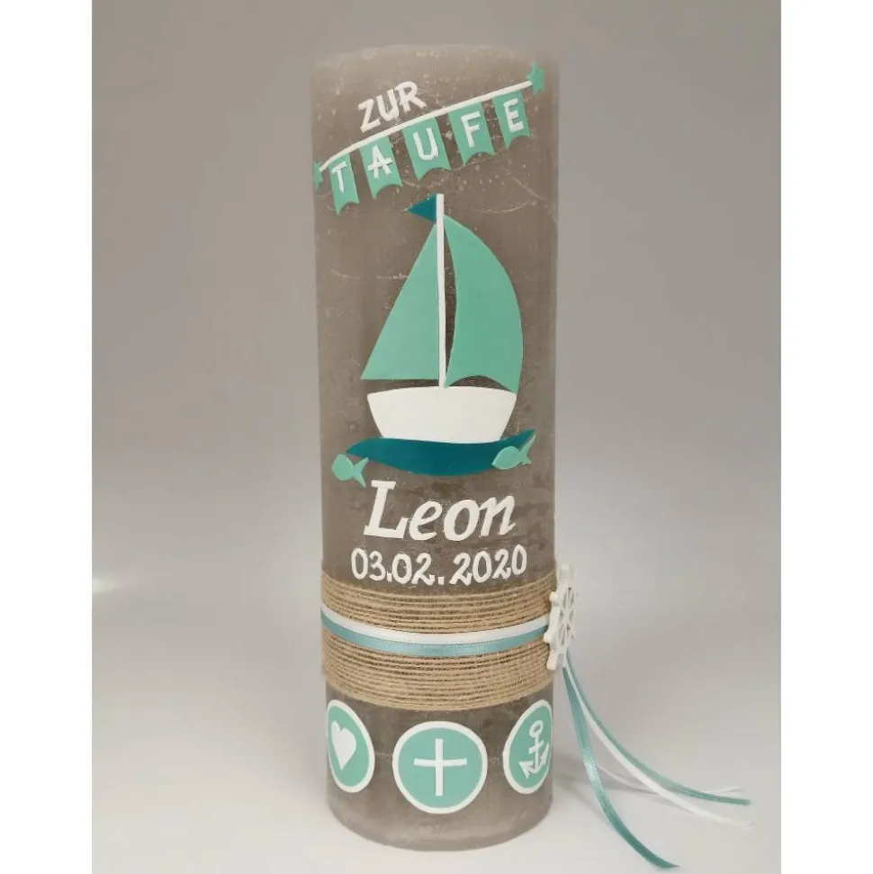 RUSTICA, VINTAGE-Look, SHABBY, Rustikal, Taufkerze, Boot, Arche, Mädchen, Junge, Kerze, keine Folie, Wachsbeschriftung,