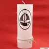 Rustik Geburtskerze personalisierbar mit Segelschiff und Klöppelspitze, Geschenk Geburt Mädchen mit Namen,