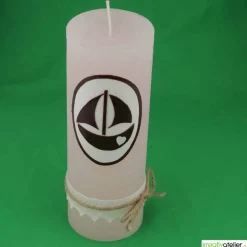 Rustik Geburtskerze personalisierbar mit Segelschiff und Klöppelspitze, Geschenk Geburt Mädchen mit Namen,