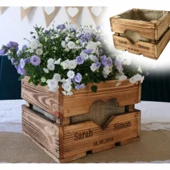 Rustikale OBSTKISTE Blumenkiste TISCHDEKO Hochzeitsgeschenk Geschenk Brautpaar Personalisiert aus Holz Vintage Hölzerne Jahrestag Valentin