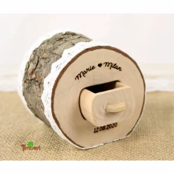 Rustikale RINGBOX aus einem BAUMSTAMM + GRAVUR personalisiert für Trauringe Vintage Holz Ringkästchen Hochzeit Ringkissen Natur Alternative