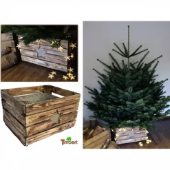 RUSTIKALE WEIHNACHTSBAUMSTÄNDER alte OBSTKISTE Christbaum Ständer aus Holz Weihnachtsdeko Vintage Holzkiste Baumhalter W