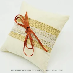Rustikales Hochzeit Ringkissen aus Jute und Spitze – Handgemachtes Unikat, 13 cm x 13 cm