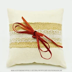 Rustikales Hochzeit Ringkissen aus Jute und Spitze – Handgemachtes Unikat, 13 cm x 13 cm
