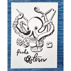 SALE -30% (Code: NEUEABENTEUER) | Handgemalte Osterkarte lustige Oktopus im Osterstress