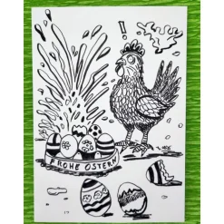 SALE -30% (Code: NEUEABENTEUER) | Lustige Osterpostkarte mit Huhn Huch, das war wohl zu viel!
