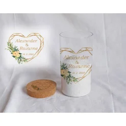 Sandzeremonie Glas mit Holzdeckel Hochzeitsbrauch Windlicht Design Geometric Heart