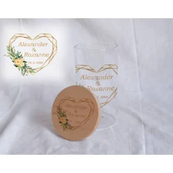 Sandzeremonie Glas mit Holzdeckel Hochzeitsbrauch Windlicht Design Geometric Heart