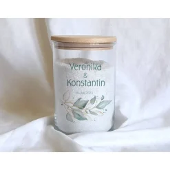 Sandzeremonie Glas mit Holzdeckel Hochzeitsbrauch Windlicht Design Salbei II