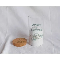 Sandzeremonie Glas mit Holzdeckel Hochzeitsbrauch Windlicht Design Salbei II