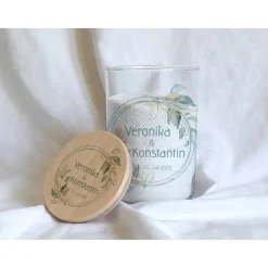 Sandzeremonie Glas mit Holzdeckel Hochzeitsbrauch Windlicht Design Salbei rund