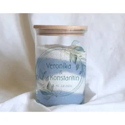 Sandzeremonie Glas mit Holzdeckel Hochzeitsbrauch Windlicht Design Salbei rund
