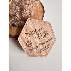 Save the Date Magnet aus Holz, originelle Karte zur Hochzeitseinladung, personalisiert