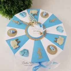 Schachteltorte - Geldgeschenk zur Geburt-Taufe in HELLBLAU-TAUPE - Geldgeschenkverpackung