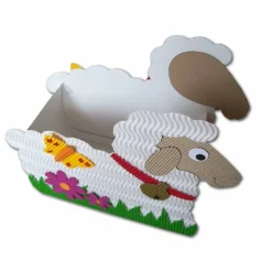 Schaf Osternest, Lämmchen als Osterkörbchen oder Osterdeko, Frühlingsdekoration, Verpackung für Geschenke aus Wellpappe