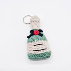 Schaumwein Schlüsselanhänger aus Baumwolle Stoff Schlüsselband JGA Geschenk Schaumwein Liebhaber Prosecco