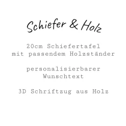 Schiefer und Holz / personalisierbare Schieferplatte mit Gravur und Holzdekor / 3D / Geschenk für Ehefrau, Tochter
