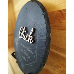 Schiefer und Holz / personalisierbare Schieferplatte mit Gravur und Holzdekor / 3D / Geschenk für Ehefrau, Tochter