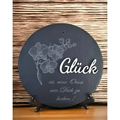 Schiefer und Holz / personalisierbare Schieferplatte mit Gravur und Holzdekor / 3D / Geschenk für Ehefrau, Tochter