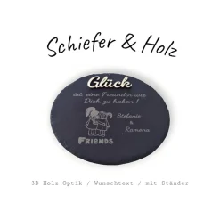 Schiefer und Holz / personalisierbare Schieferplatte mit Gravur und Holzdekor / Geschenk für beste Freundin