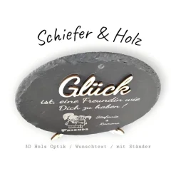 Schiefer und Holz / personalisierbare Schieferplatte mit Gravur und Holzdekor / Geschenk für beste Freundin