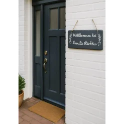 Schiefer Willkommensschild 30×11 cm – personalisiert mit Familienname – Türschild mit Juteschnur – Geschenk zum Einzug