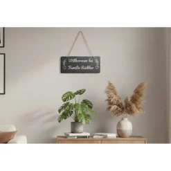 Schiefer Willkommensschild 30×11 cm – personalisiert mit Familienname – Türschild mit Juteschnur – Geschenk zum Einzug