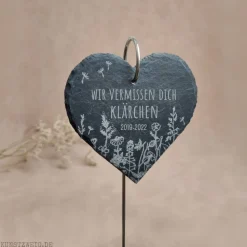 Schieferherz Grabschmuck, Gedenktafel/Grabstein, Beileidsgeschenk, Grabdekoration