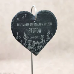 Schieferherz Grabschmuck, Gedenktafel/Grabstein, Beileidsgeschenk, Grabdekoration
