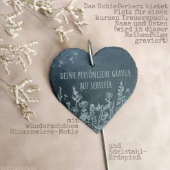 Schieferherz Grabschmuck, Gedenktafel/Grabstein, Beileidsgeschenk, Grabdekoration