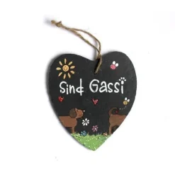 Schieferherz Türschild "Sind Gassi" – handbemalt, personalisierbar, wetterfest, dekorativ