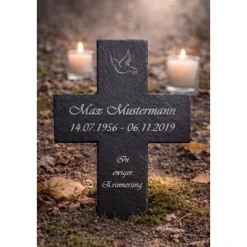 Schieferkreuz 30x20cm personalisiert – Gedenkkreuz mit individueller Gravur für Grab, Urnengrab & Baumgrab
