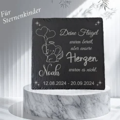 Schieferplatte, Gedenkstein für Sternenkinder, Grabschmuck personalisiert, Gedenktafel, ab 20cm