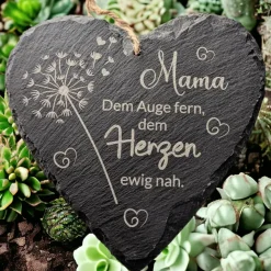 Schieferplatte Herz, Grabschmuck personalisiert, Gedenktafel, Bärchen mit Mond und Sterne, 10cm -25cm