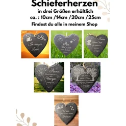 Schieferplatte Herz, Grabschmuck personalisiert, Gedenktafel, Bärchen mit Mond und Sterne, 10cm -25cm