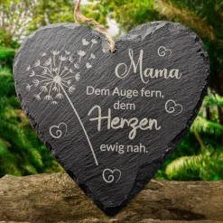 Schieferplatte Herz, Grabschmuck personalisiert, Gedenktafel, Bärchen mit Mond und Sterne, 10cm -25cm