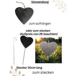 Schieferplatte Herz, Grabschmuck personalisiert, Gedenktafel, Baum, 10cm - 25cm