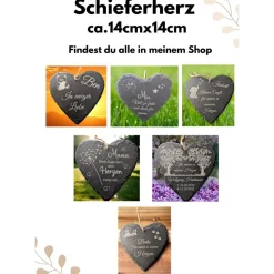 Schieferplatte Herz, Grabschmuck personalisiert, Gedenktafel, Baum, 10cm - 25cm