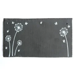 Schieferschild Familie mit Pusteblumen und Schmetterlinge handgemalt, wetterfestes Haustürschild, einzigartiges Türschild aus Schiefer, persönliches Geburtstagsgeschenk