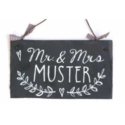 Schiefertürschild mit Name personalisiert, einzigartiges Hochzeitsgeschenk für das Brautpaar, individuelles Paargeschenk wetterfestes Haustürschild, einmaliges Geschenk Hochzeit