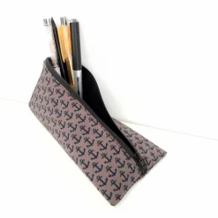 Schlampermäppchen braun mit Anker, Federmäppchen dreieckig